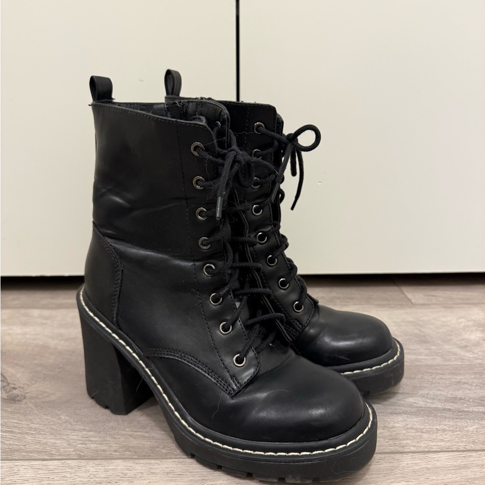 Steve Madden Black Chunky Heel Combat Boots